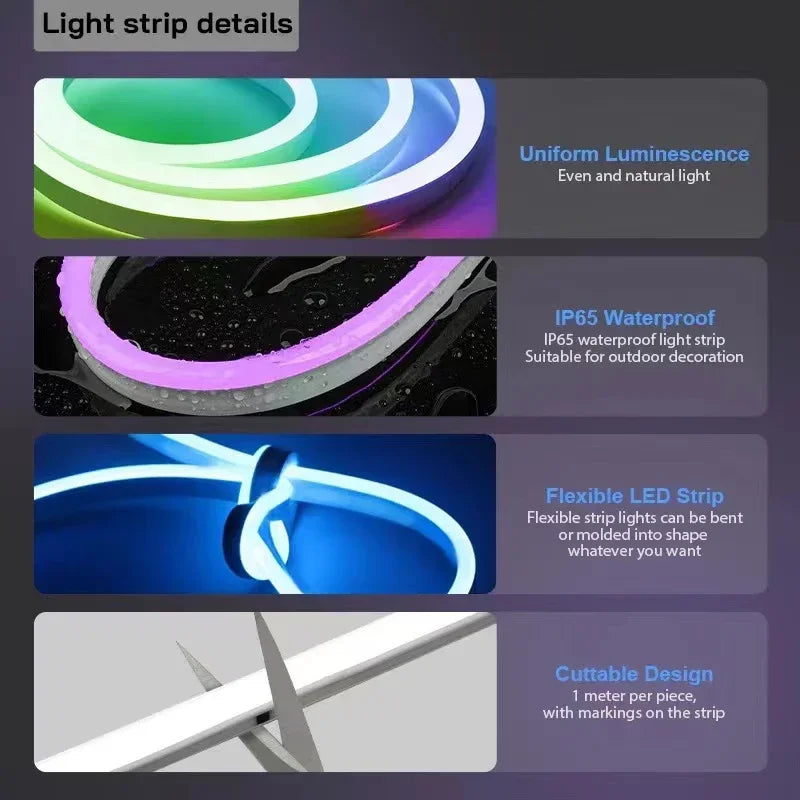 Smart 5V RGBIC Neon Rope Light Bluetooth APP Control Music Sync Dimmable Waterproof Flexible Lamp For Holiday Indoor DIY Decor Vue