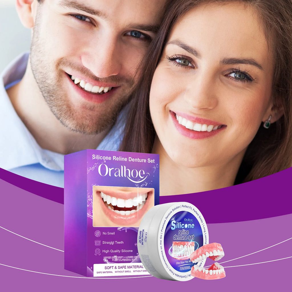 Silicone Denture Set Fit Temporary Orthodontic Teeth Dentures Fake Tooth Oral Hygiene Care Whitening Dentures Simulation Braces Vue