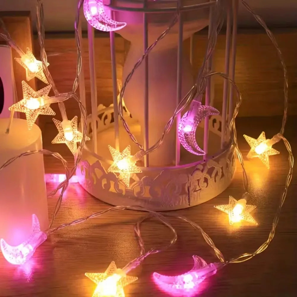 1PC 1.5M/3M/4.5M Star and Moon Light String, Powered by AA Batteries (Excl), Used for Bedroom, Living Room and Party Decoration Vue