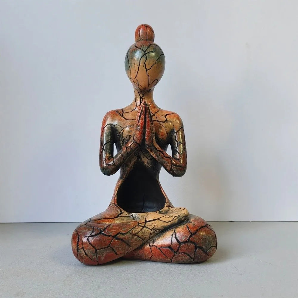Figurine Abstract Meditation Sculpture Sitting Woman Decorative Zen Candle Holder Resin Yoga Statue Study Desktop Vue