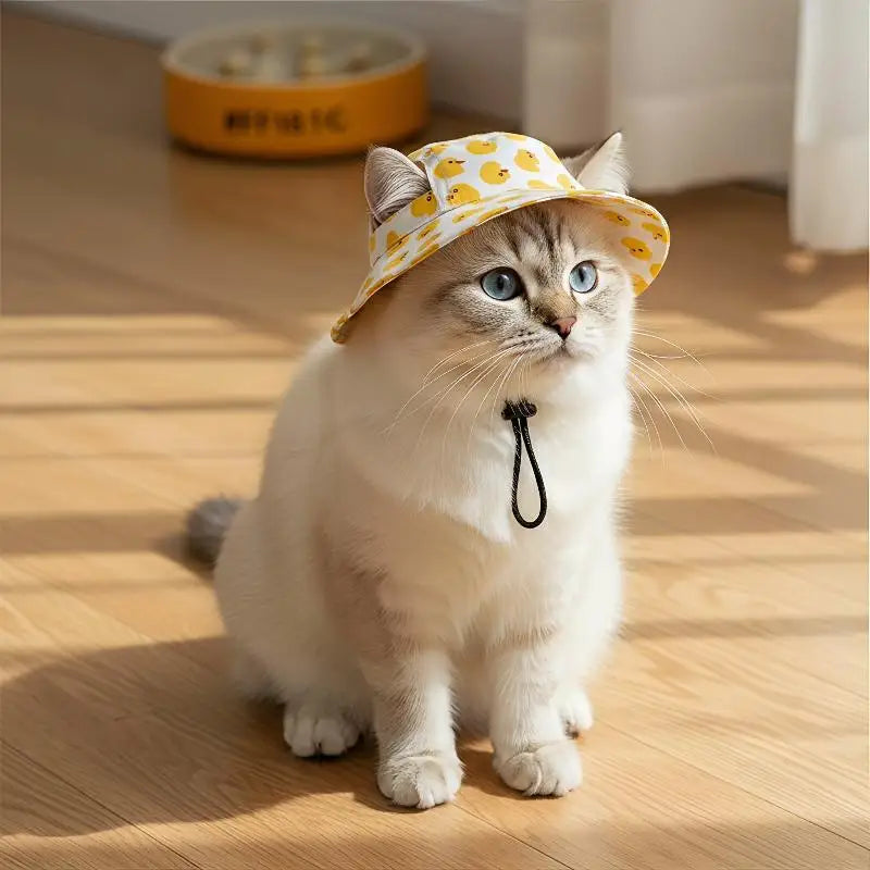 Summer Pet Cat Sun Hat Ear Holes Cute Kitten Fisherman Cap UV