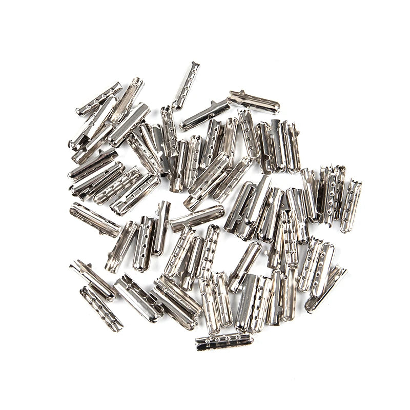 50PCS DIY Shoelaces Repair Shoe Lace Tips Replacement End Shoelace Head Aglets Shoes Rope Head Rope Cip Tail Clamp Bullet Vue Silver