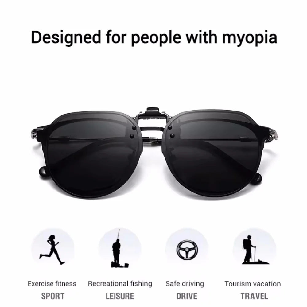 Men Flip Up Clip on Sunglasses Polarized Anti Glare Women Large Driving UV400 Mirror Sun Glasses with Clips for Glasses Frame Vue