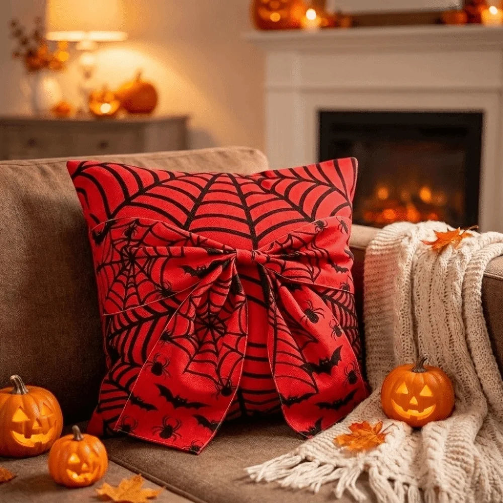Gothic Style Halloween Ghost Pillowcase Washable Wear Resistant Spider Web Cushion Cover Comfortable Soft Square Pillow Covers Vue