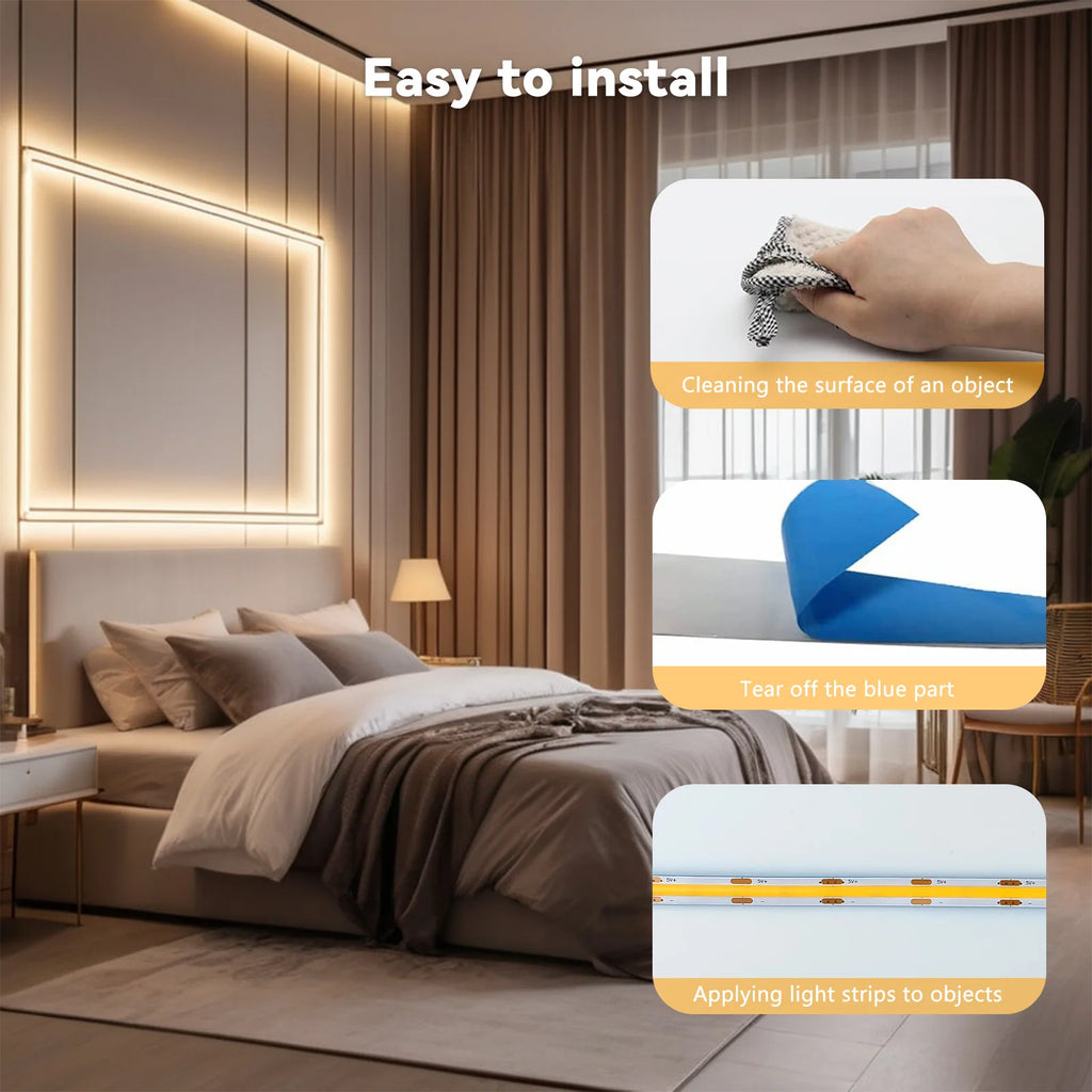 Touch LED Strip COB Lights 5V USB Dimmable 320 LEDs/m Flexible Diode Linear Lamp Tape for Room Backlight Room Wall Decorations Vue