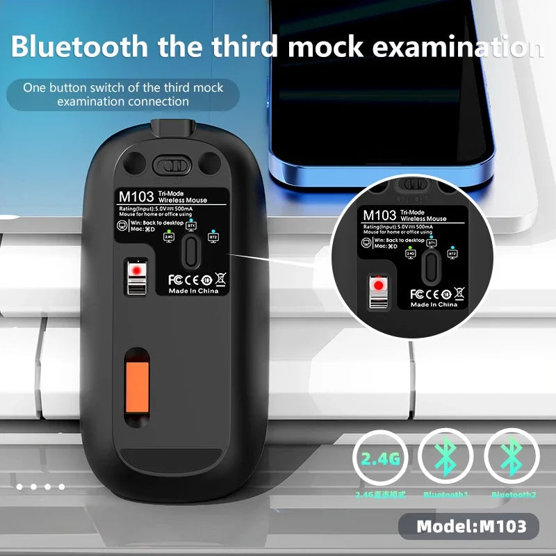Lenovo Wireless Mouse Ultra-thin 3 Modes 2.4G USB and 2 Bluetooth Power Display Ergonomic Rechargeable Silent Mice for PC Laptop Vue