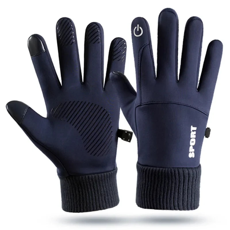 Fleece Lined Winter Thermal Gloves Waterproof Windproof Full Finger Touchscreen Gloves Outdoor Sports Cycling Motorcycle Warm Vue Blue 2Pairs