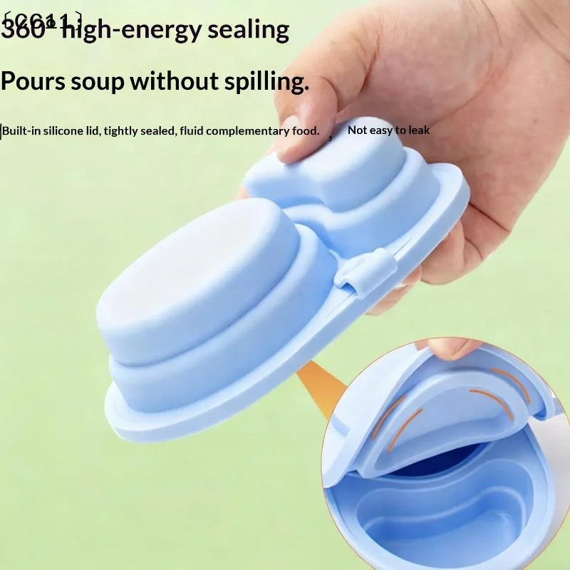 Silicone Snack Containers With Lids Foldable Reusable Snackle Box Containers Double Compartment Condiment Bowls Gadgets〔CC11〕 Vue