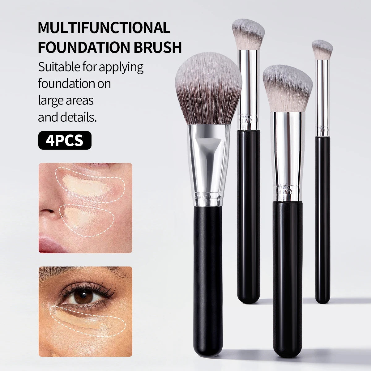 4 Pcs Black Silver Makeup Brushes Complete Set of Foundation Concealer Contour Eye Shadow Professional Set Vue black