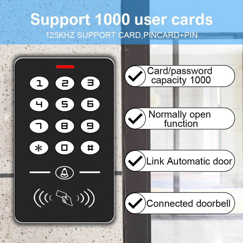 RFID Access Control Keypad Electric Door Opener Waterproof Rainproof Cover Outdoor Electronic Lock System 125Khz EM4100 Keychain Vue