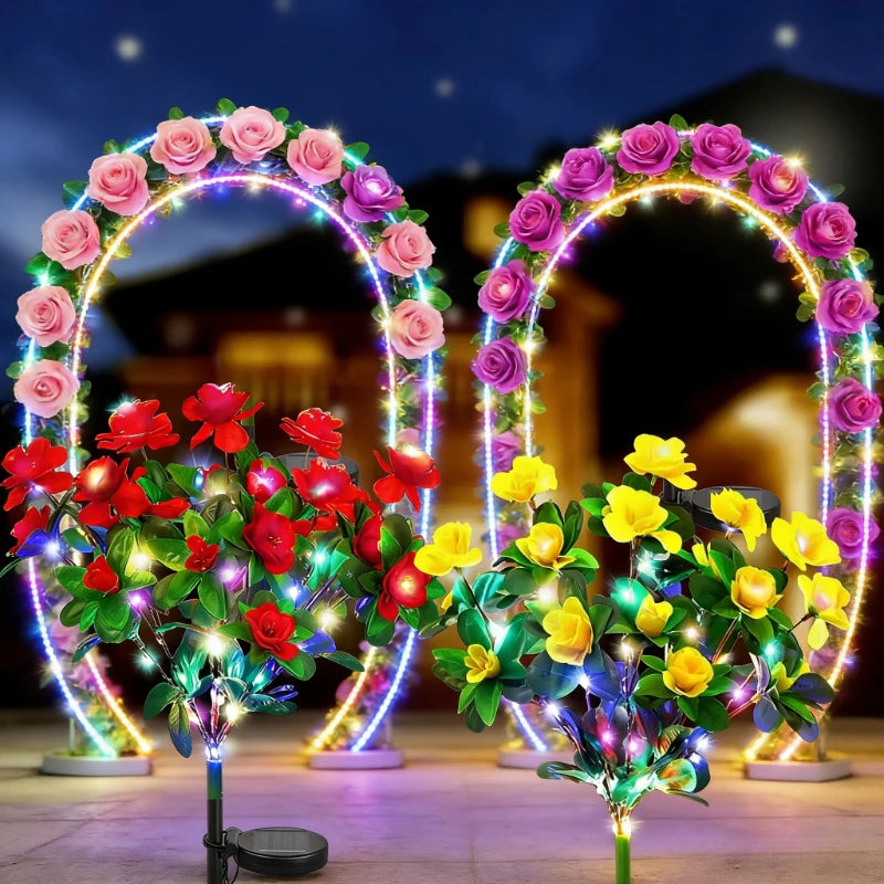 Waterproof LED Solar Rhododendron Flower Lights Outdoor Decorative Garden Lighting for Lawn Path Yard Wedding Holiday Party Vue