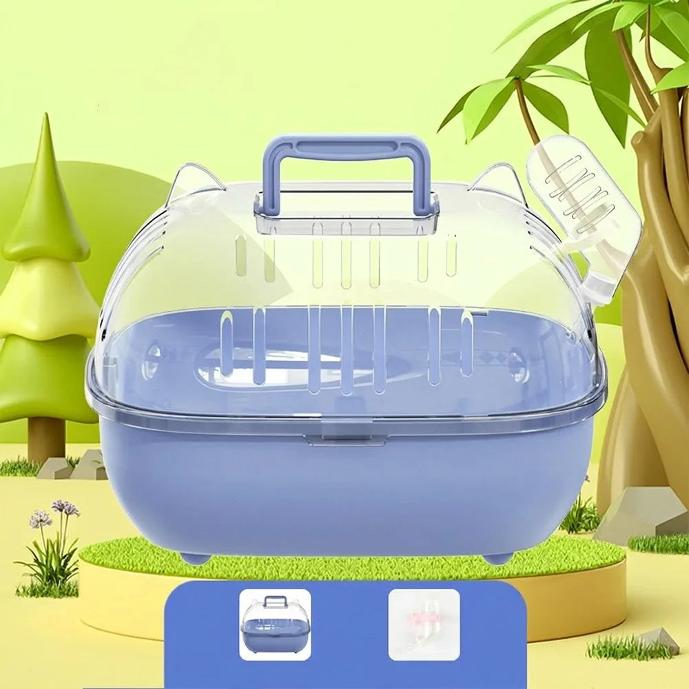 Transparent Cover Hamster Carrier Box Large Space Double Layer Travel Hamster Cage Ventilation Slots Escape Proof Hamster Villa Vue Blue Style A