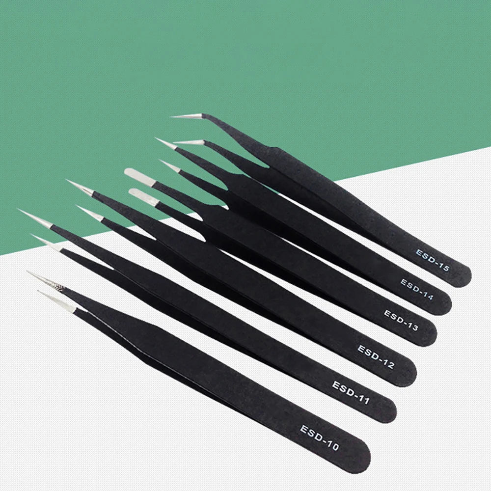 6Pcs Precision Anti-Static Stainless Steel Tweezers Set Eyebrow Hair Removal Tweezers Electronics Repair Craft Multi Use Tools Vue