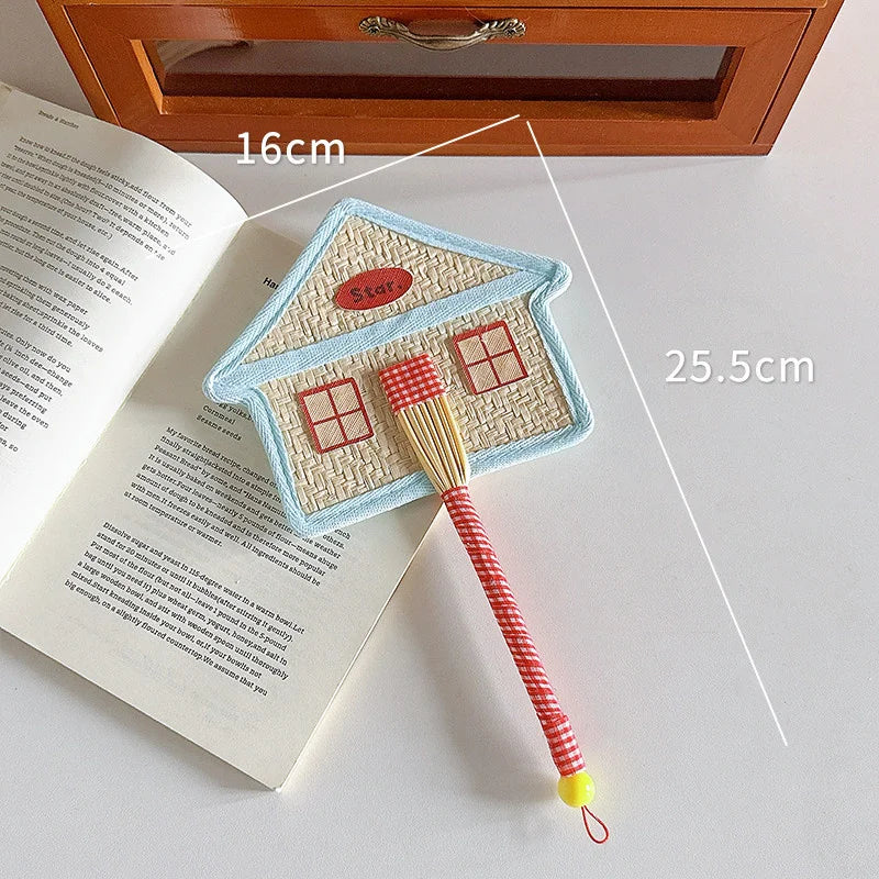 Portable Woven Palm Fan Cute Little House Handheld Summer Photo Prop Home Display Table Decor For Women Kids Beach Gift Cozy Vue A1