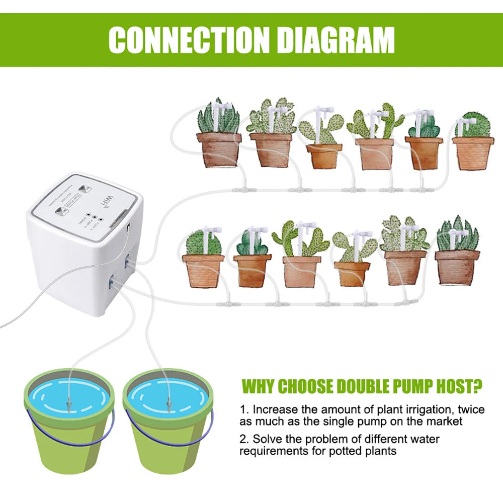 Smart APP Remote Control Auto Double Pump Watering Device Sprinklers System Balcony Flower Irrigation Garden Indoor Cultivation Vue