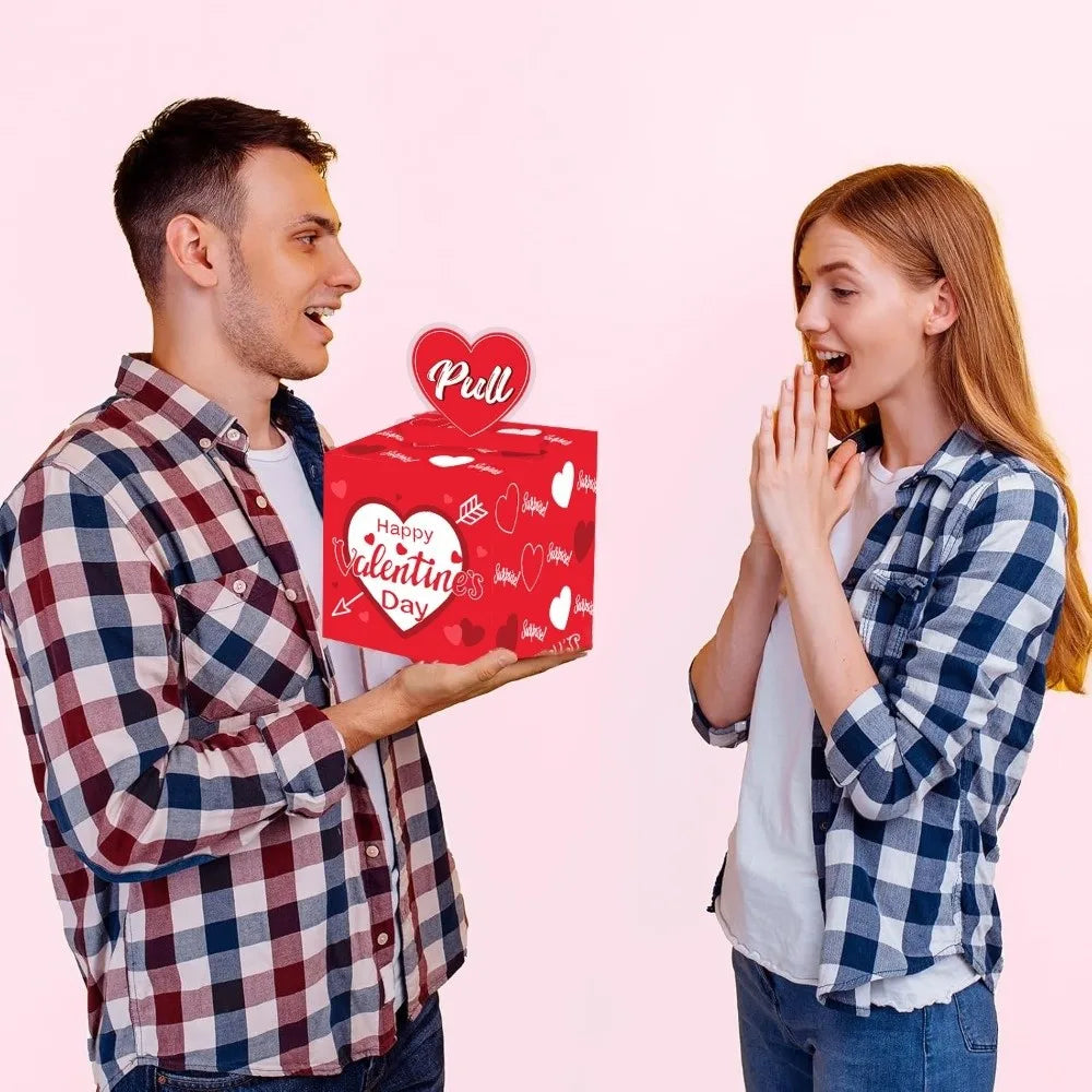 Surprise Valentine's Day Cash Pull Box Paper Love Heart Birthday Money Box Roll-up Banknote DIY Money Holder Pumping Money Box Vue