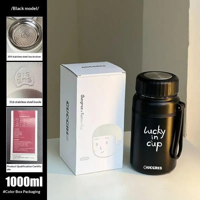 Portable Large-capacity 316 Stainless Steel Insulated Water Cup Tea Vue Black