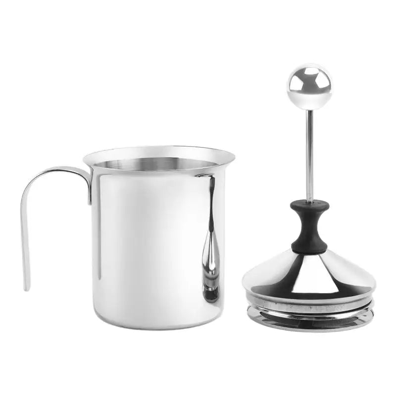 ABKW-Manual Milk French Press Coffee Maker Stainless Steel Hand Pump Milk Foamer Handheld Milk Jug Vue silver