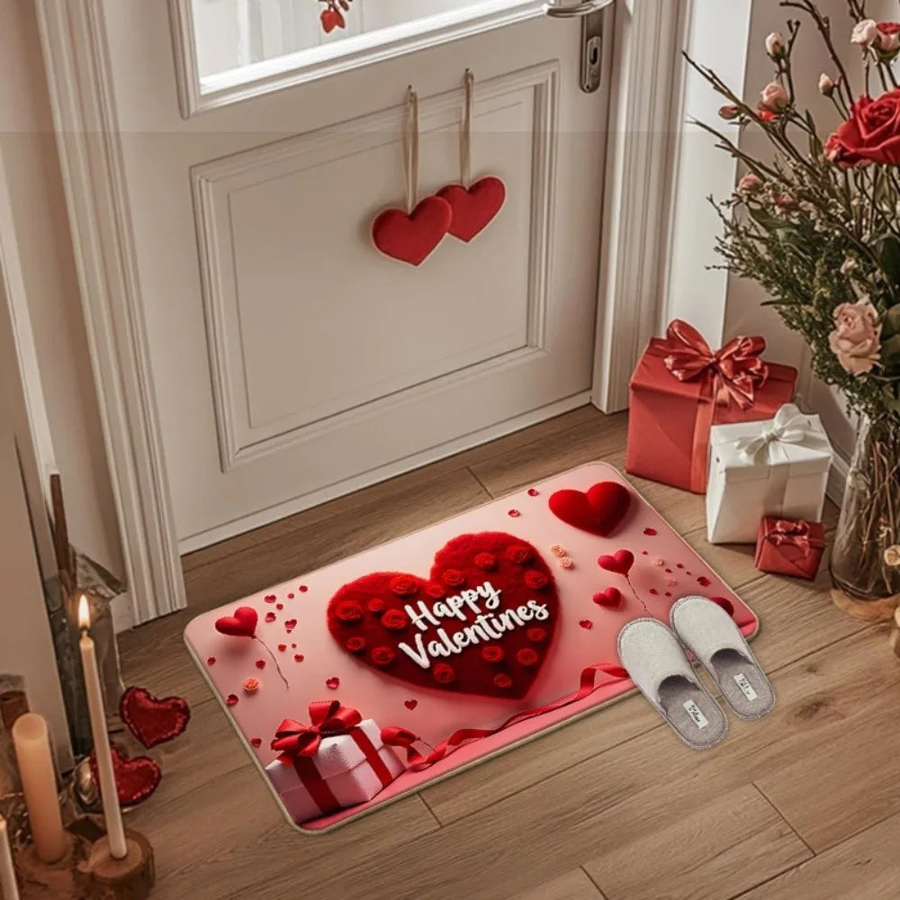 Weaving Texture Valentine Day Floor Mat Soft Beautiful Romantic Heart Anti Slip Mat Red Quick Dry Rose Door Mat Bedroom Vue Style 8