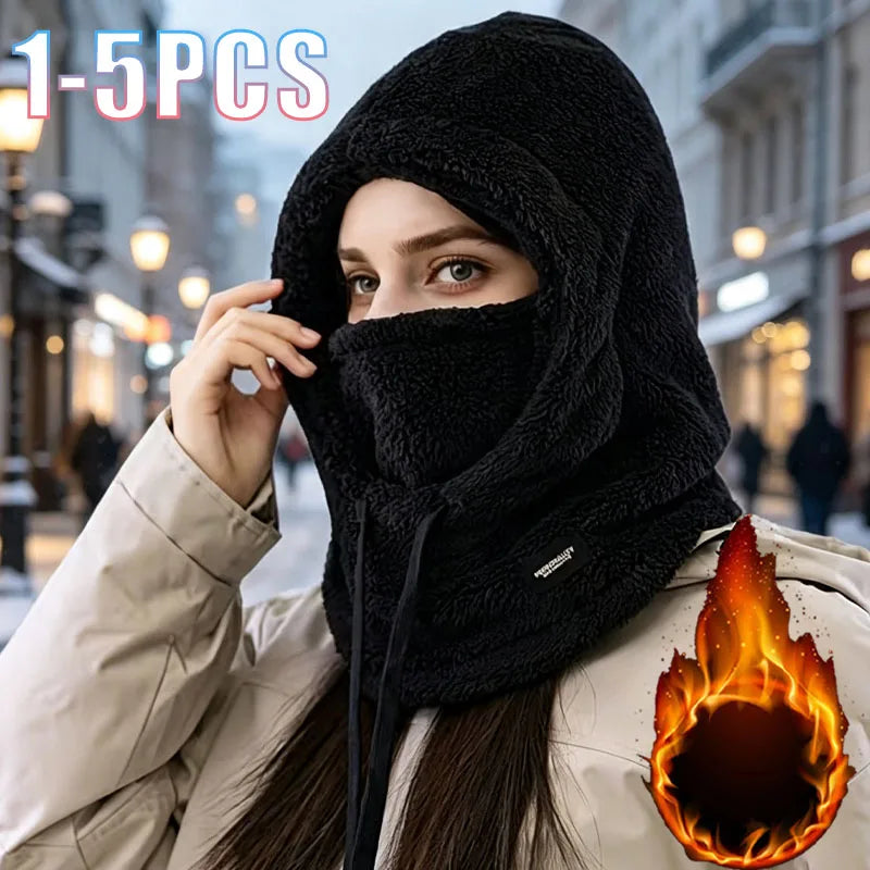 1-5PCS Women Winter Thick Beanie Hat with Scarf and Face Mask Windproof Thermal Mask for Cycling Snowboard Cold Weather Outdoor Vue
