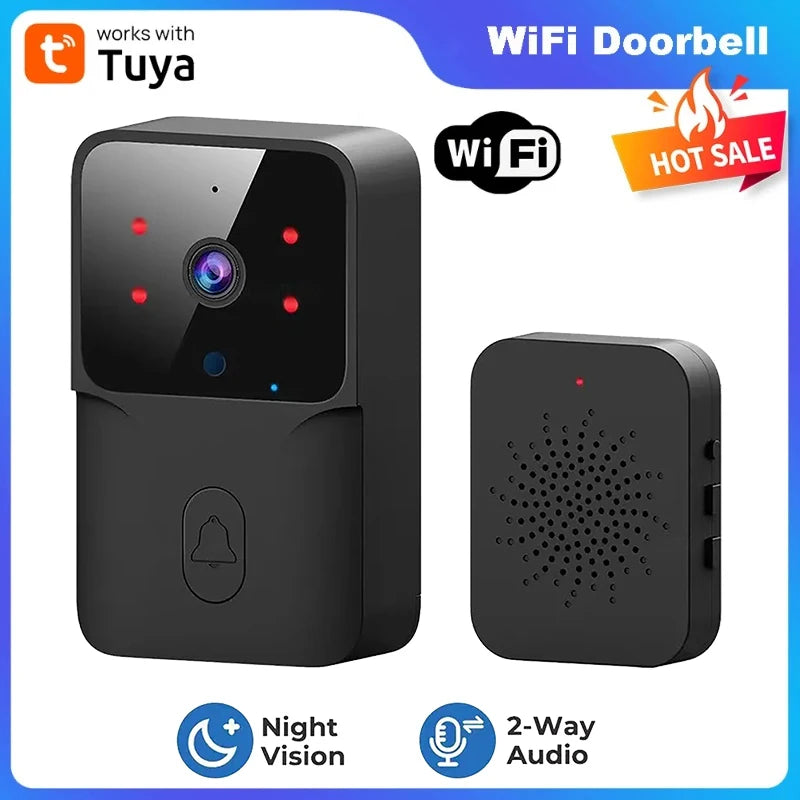 Tuya WiFi Video Doorbell Wireless HD Camera IR Alarm Security Smart Home Door Bell WiFi Intercom for Home with Black&White Color Vue
