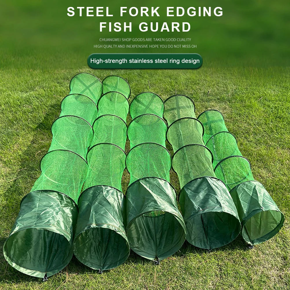 Fishing Mesh Net Foldable Fish Basket Stainless Steel Ring Fishing Trap Cage Vue