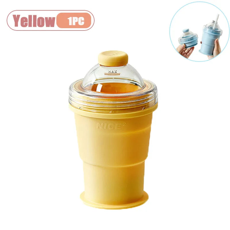 Portable Foldable Ice Ball Cup with Straw Food Grade Silicone Ice Mold for Whiskey Cocktails Reusable Summer Travel Water Bottle Vue As Shown Yellow-1PC