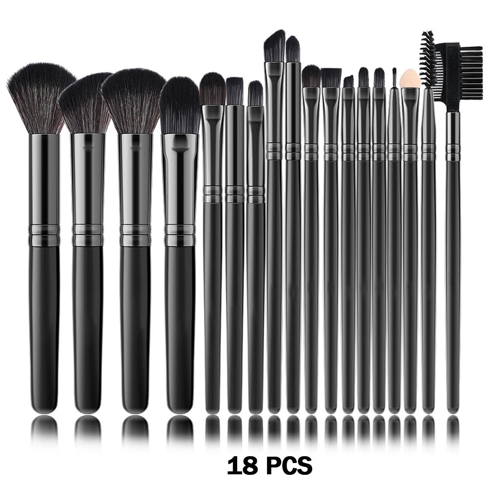 New Makeup Brushes Set Foundation Powder Contour Blush Concealer Eyeshadow Blending Highlight Eyeliner Brushes Fast Shipping Vue Black-18PCS Russian Federation
