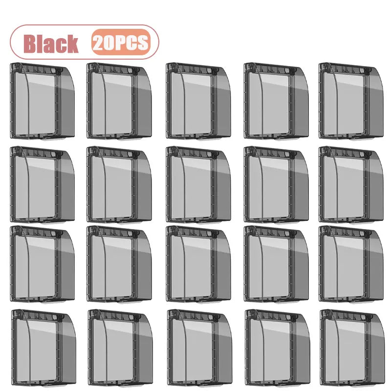 1-20PCS Universal Splash Proof Waterproof Box Cover for Bathroom Outlet Switch Protector for Shower Socket Shield Removal Vue Black-20PCS
