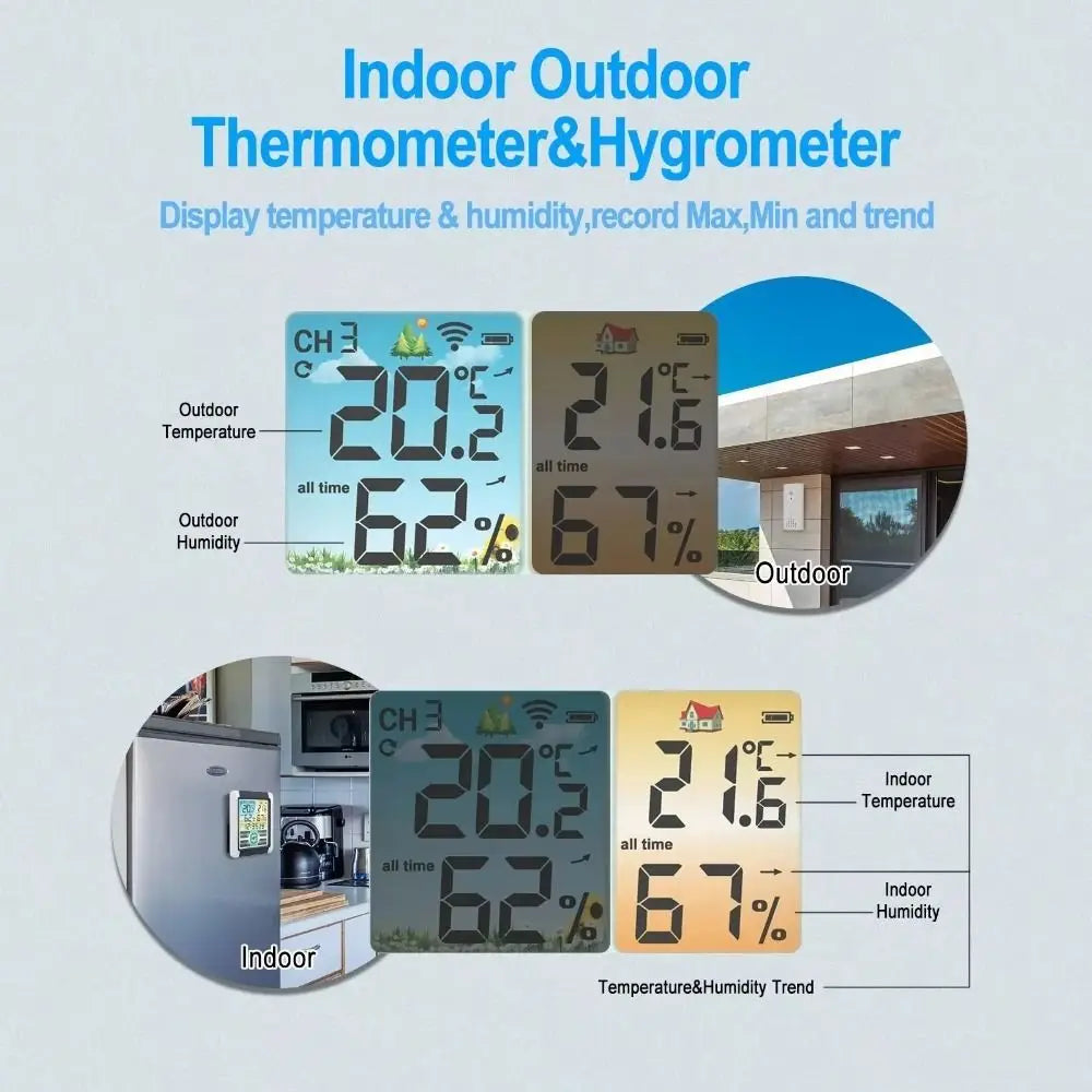Wireless Temperature and Humidity Meter Alarm Clock Touch Screen Display Digital Weather Station Hygrometer Weather Forecast Vue