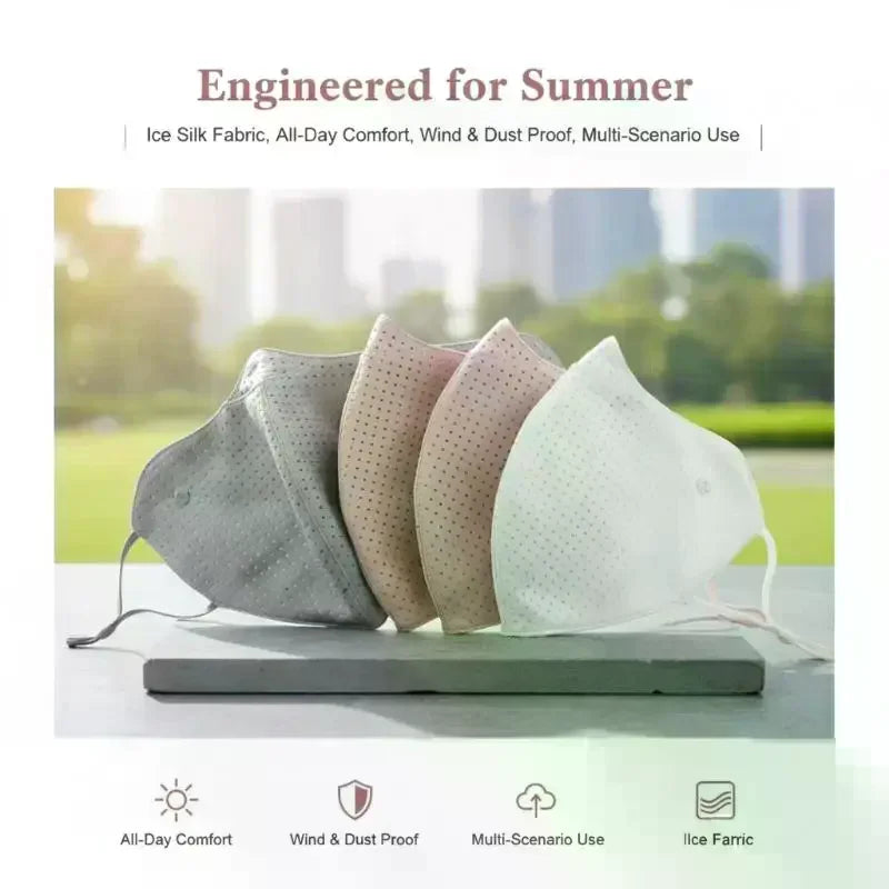 Solid Color Breathable Ice Silk Mask Washable Anti-UV Anti-sun Mask Dustproof Mesh Face Cover Scarf Outdoor Sports Mask Vue