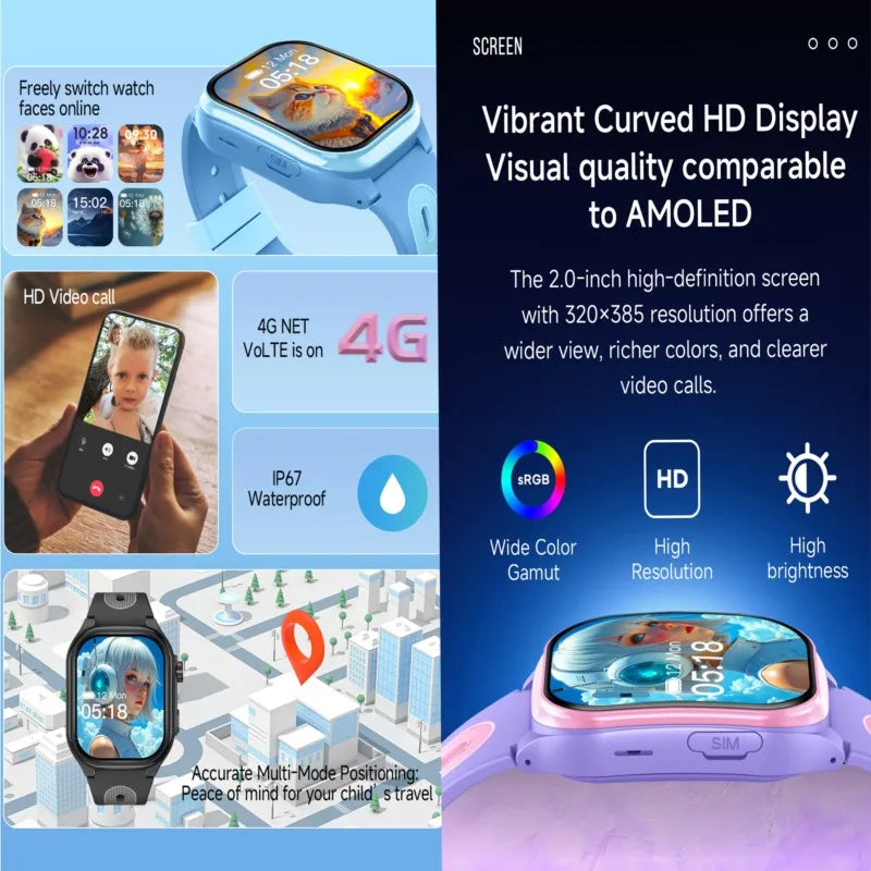 Smart Watch Kids 4G GPS WIFI Video Call APP Download SOS Children Phone Call Smartwatch Monitor Location Tracker Boys Girls Gift Vue