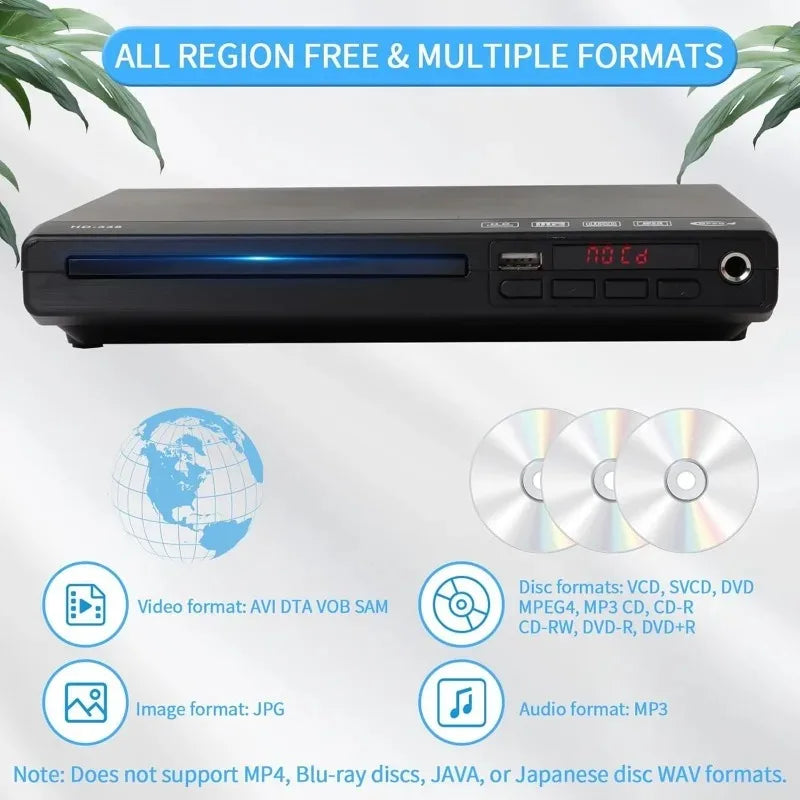 HD-328 Portable 1080P DVD Player With Remote Control USB MP3 MP4 Support Disc Player For Home /TV Projectors Built-in MIC Port Vue