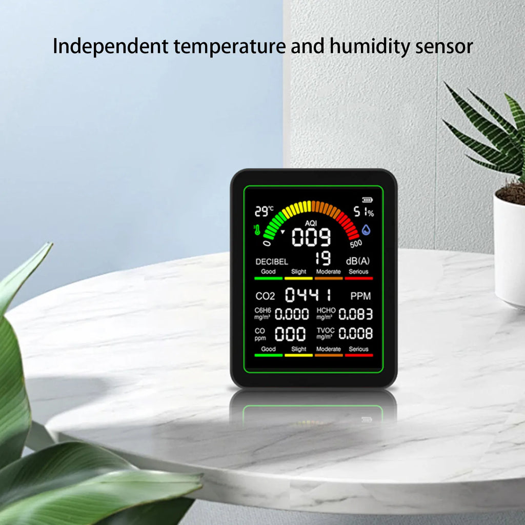 9-in-1 Air Quality Monitor – CO2, TVOC, HCHO, CO & Noise Air Quality Monitor Vue
