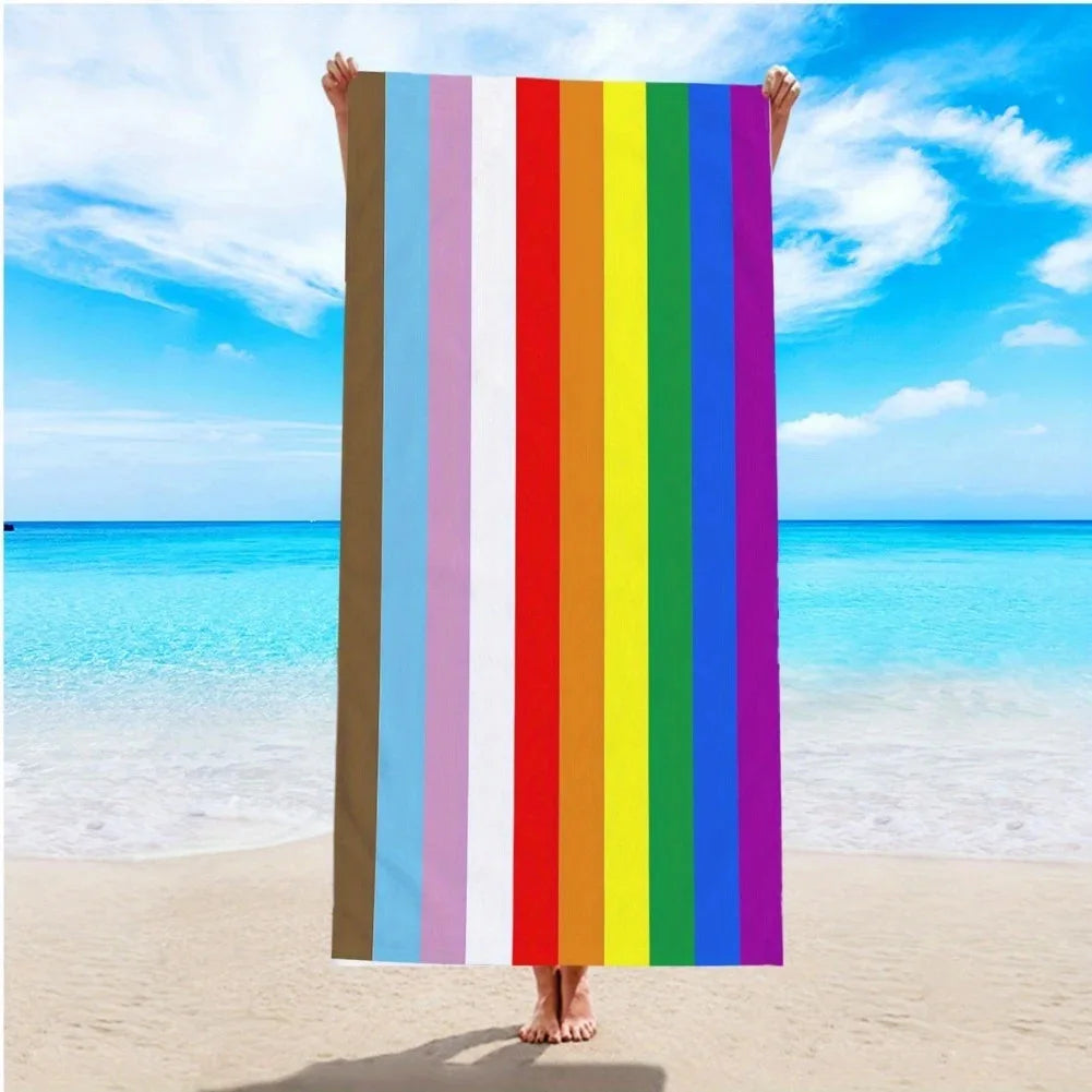 Oversized Beach Towel 280g/㎡ Microfiber, Rainbow Quick-Dry for Pool Travel, Tropical Design, Fade-Resistant & Washable Vue army green 90x170cm 1pc