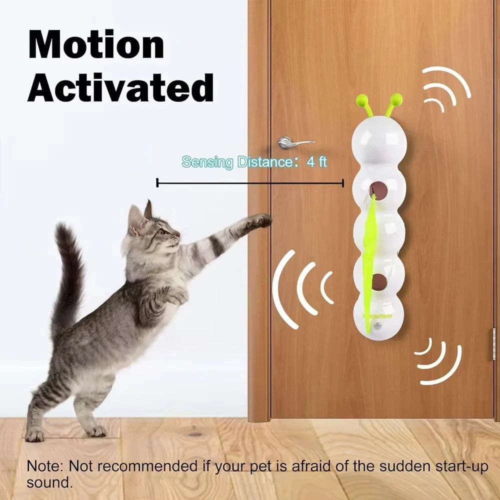 Caterpillar Interactive Cat Toy Motion Activated Wack A Worm Post Toy Rechargeable Automatic Teasing Cat Toy with Tail for Cats Vue