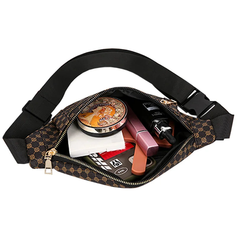 Daily Slim Retro Pattern Rider Waist Fanny Multi Compartment Vue