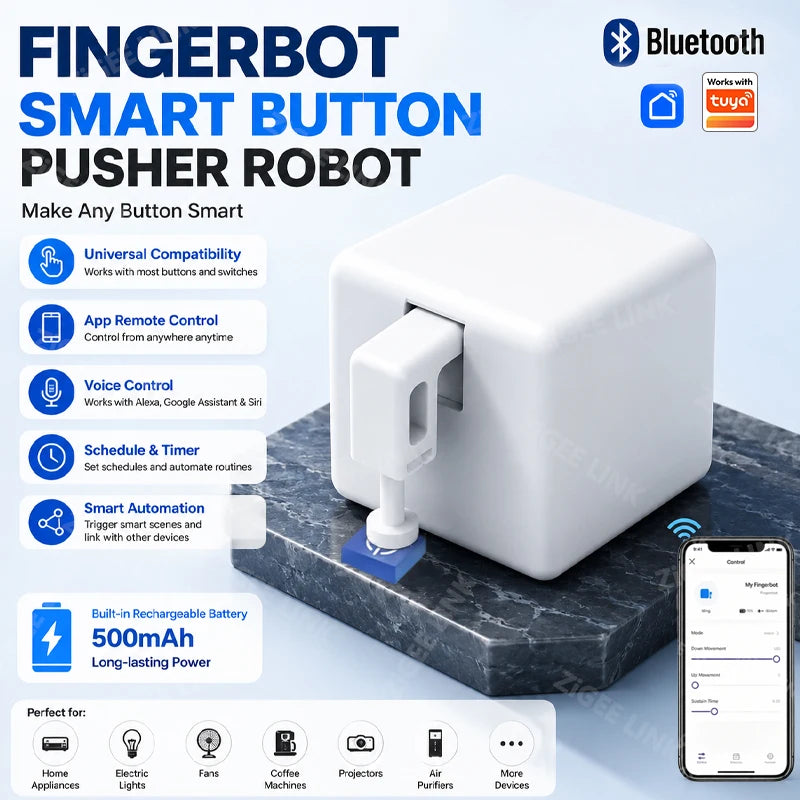 Smart Fingerbot Button Pusher Tuya Bluetooth Robot Finger Smart Life APP Control Timing Function Battery Operated Press Bot Vue