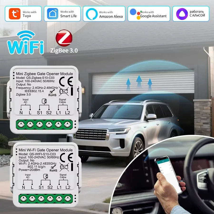 Tuya Zigbee3.0 WiFi Switch Module Smart Garage Door Opener Controller Module Voice Control Work With Alexa Google Home Assistant Vue