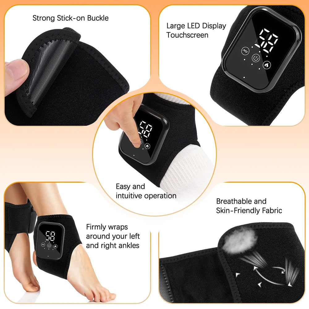 Electric Heating Ankle Guard 3 Levels Hot Compress Vibration Massage Cordless Foot Massager Ankle Joint Protection Heating Strap Vue