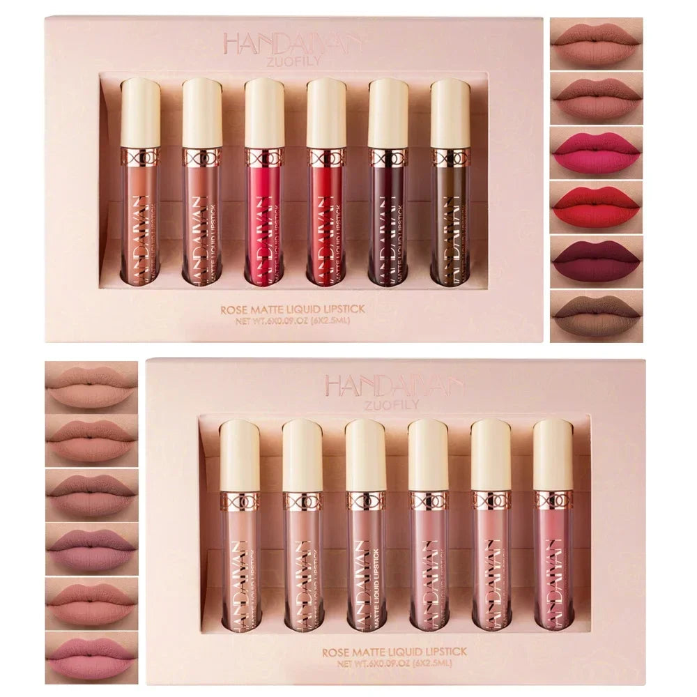 HANDAIYAN Gift 6PC/Set Matte Velvet Lip Gloss Waterproof Long-lasting Liquid Lipstick Cosmetic Beauty Keep 24 Hours Makeup Vue