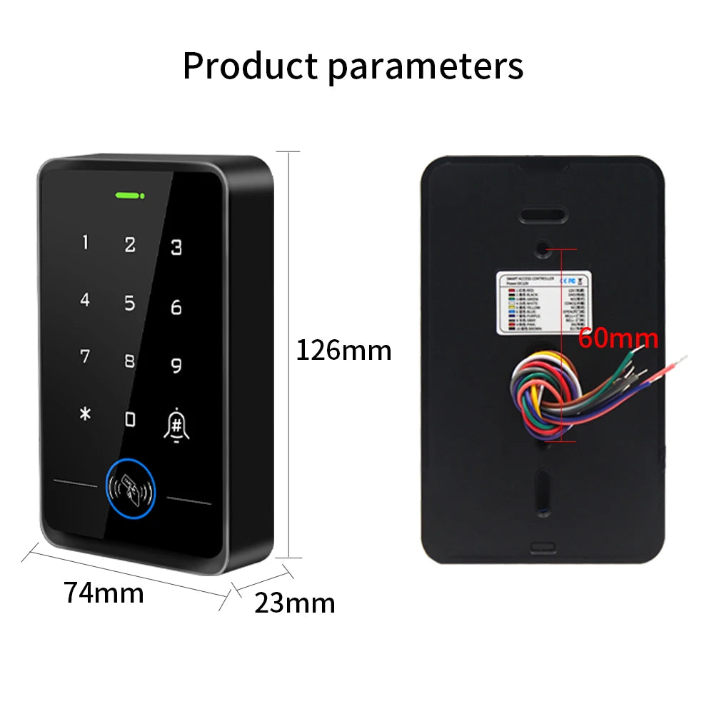RFID 125Khz Access Keypad Backlight Touch Screen Panel Standalone Access Control Keyboard OutdoorWaterproof Wiegand 26/34 DC12V Vue
