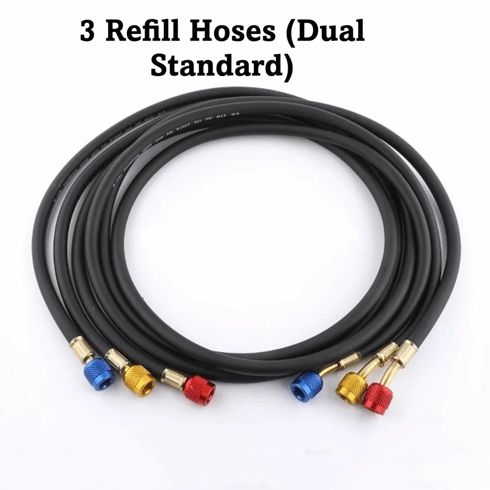 Rubber Charging Hose Set Fluorinated Tubes Fluoridation Detection High Pressure Charging Hose 800psi Max Pressure Vue Black-1.2m-