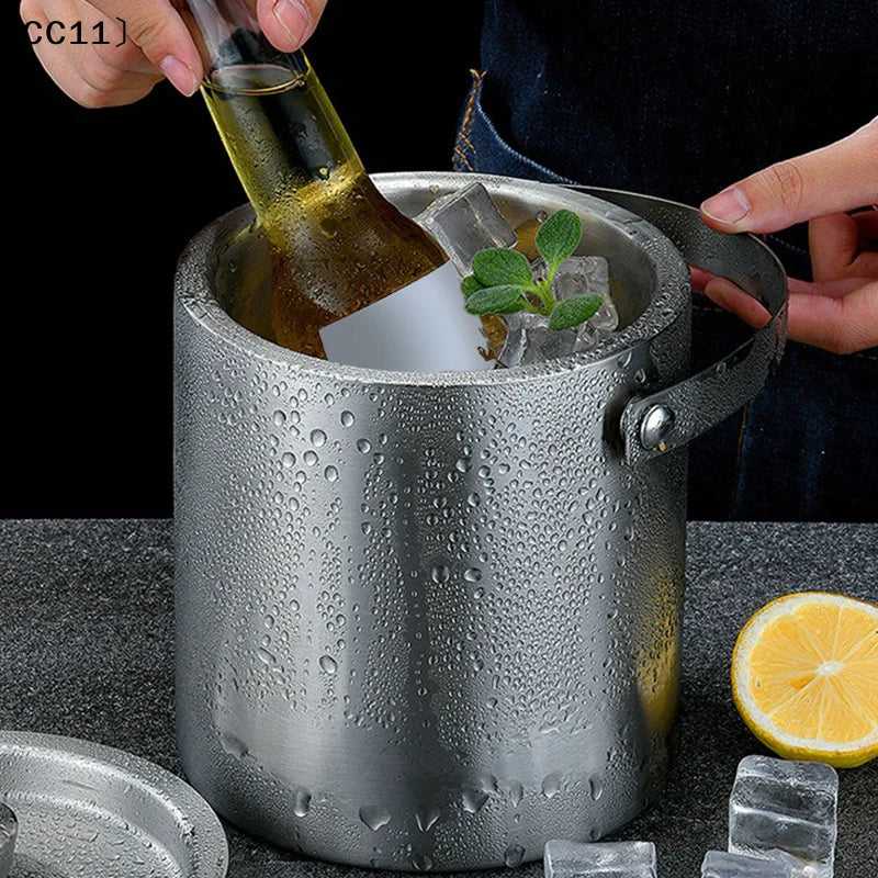 1 6 2 3 Stainless Steel Ice Bucket Insulated Lid Bar Party Whiskey Vue