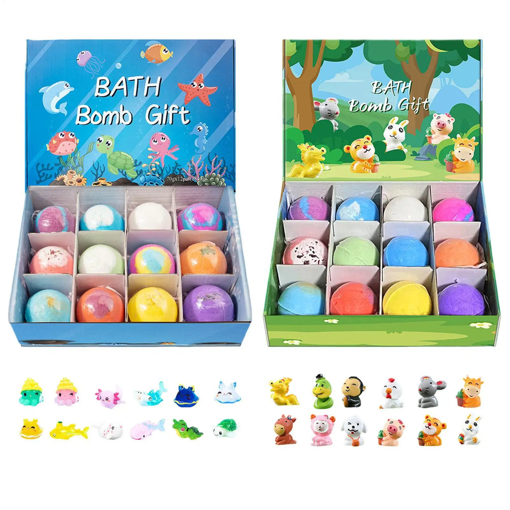 12Pcs Bath Bombs with Toys Natural Bath Salt Balls with Animal Toys Stocking Stuffers for Kids Boys Girls Family Bath Time Vue