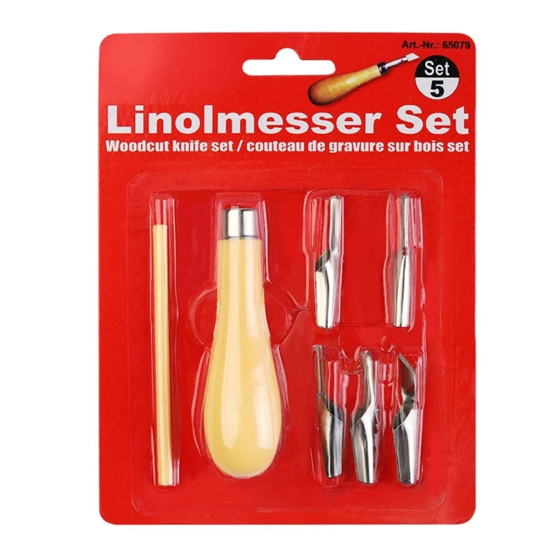 Lino Cutting Tool Set – 5 Interchangeable Heads for Printmaking Lino Carving Tool Set Vue Burgundy