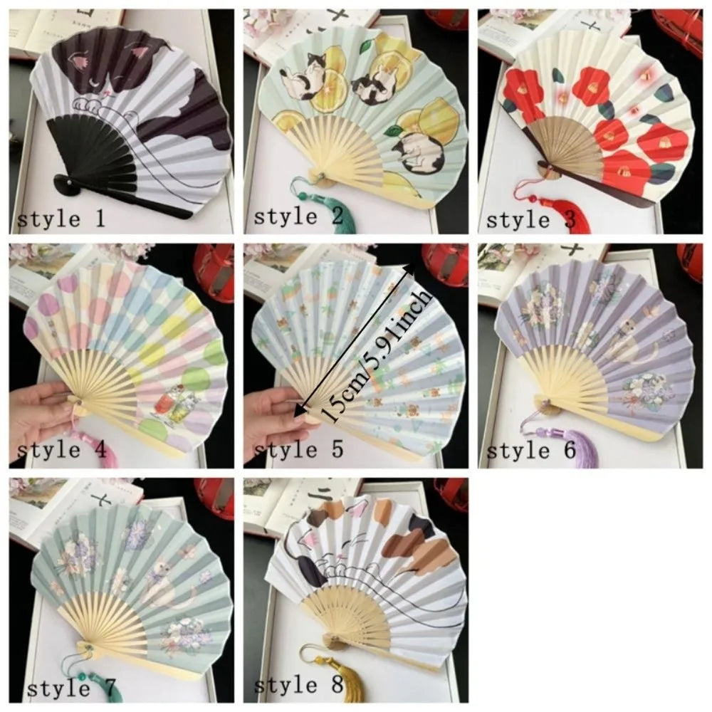 Cute Retro Folding Fan Japanese Style Shell Shape Handmade Fan Cartoon with Tassels Decorative Fan Cultural Gift Vue
