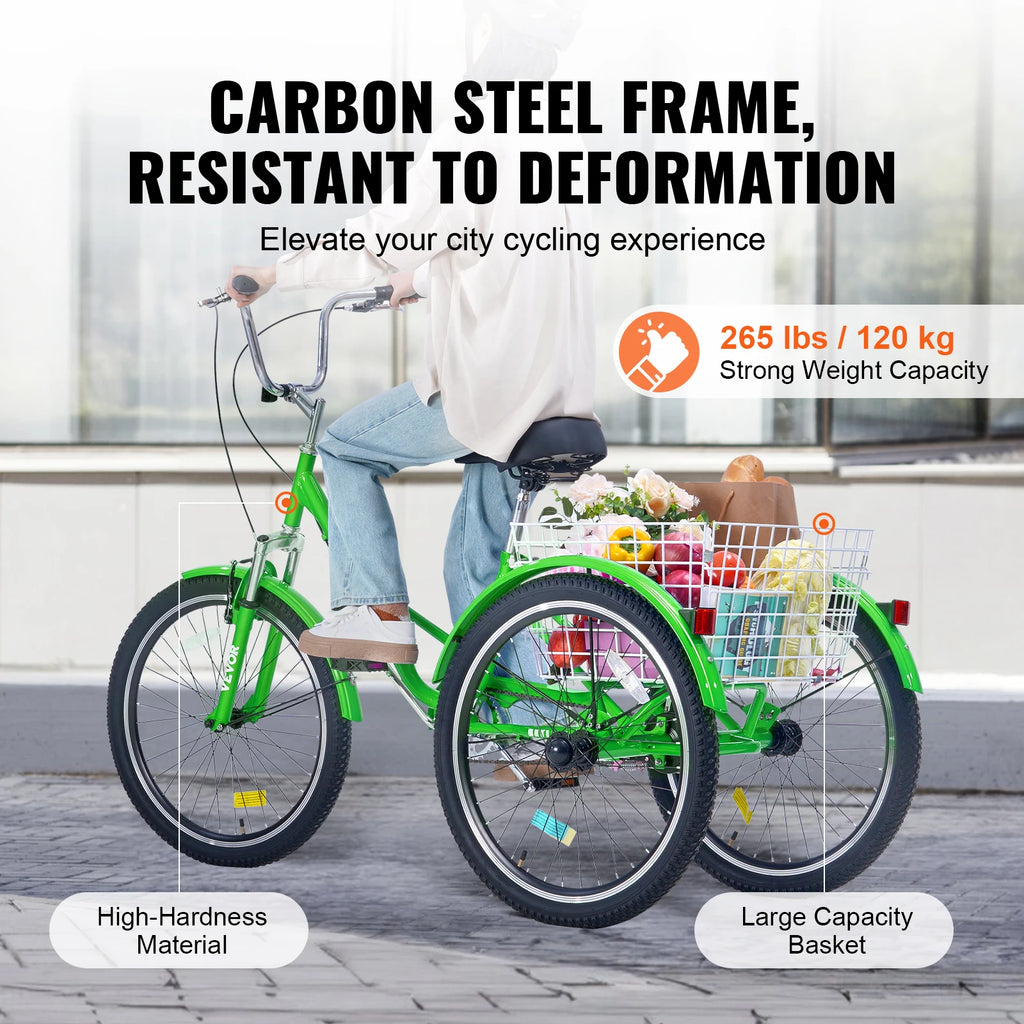 SucceBuy Folding Adult Tricycle 20/24/26-In 3-Wheel Carbon Steel Adult Folding Tricycle Vue