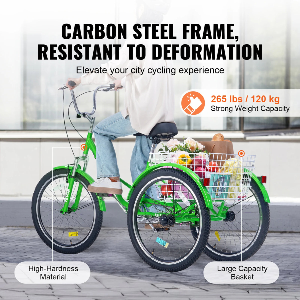 SucceBuy Folding Adult Tricycle 20/24/26-In 3-Wheel Carbon Steel Adult Folding Tricycle Vue