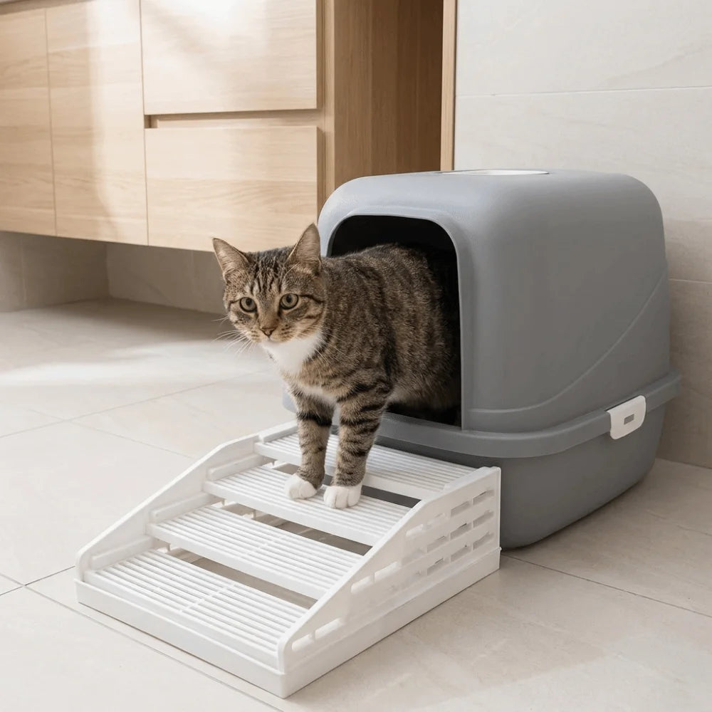 Non Slip Cat Litter Stair Removable Waterproof Cat Toilet Pedals Durable Filter Function Cat Litter Box Footrest Pet Bedpans Vue